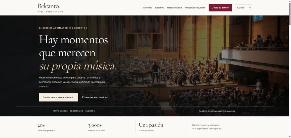 Portada de Belcanto Chile, proyecto de diseño web